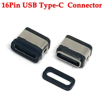  1 / 10 шт. USB-разъем Type-C 7 уровней Водонепроницаемый женский базовый 16-контактный вертикальный стержень Пластиковый разъем TYPE C Plug Интерфейс Разъем Разъем