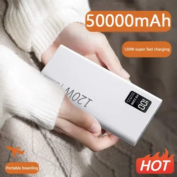 120 Вт Внешний аккумулятор высокой емкости 50000 мАч Быстрая зарядка Powerbank Портативное зарядное устройство для iPhone Samsung Huawei