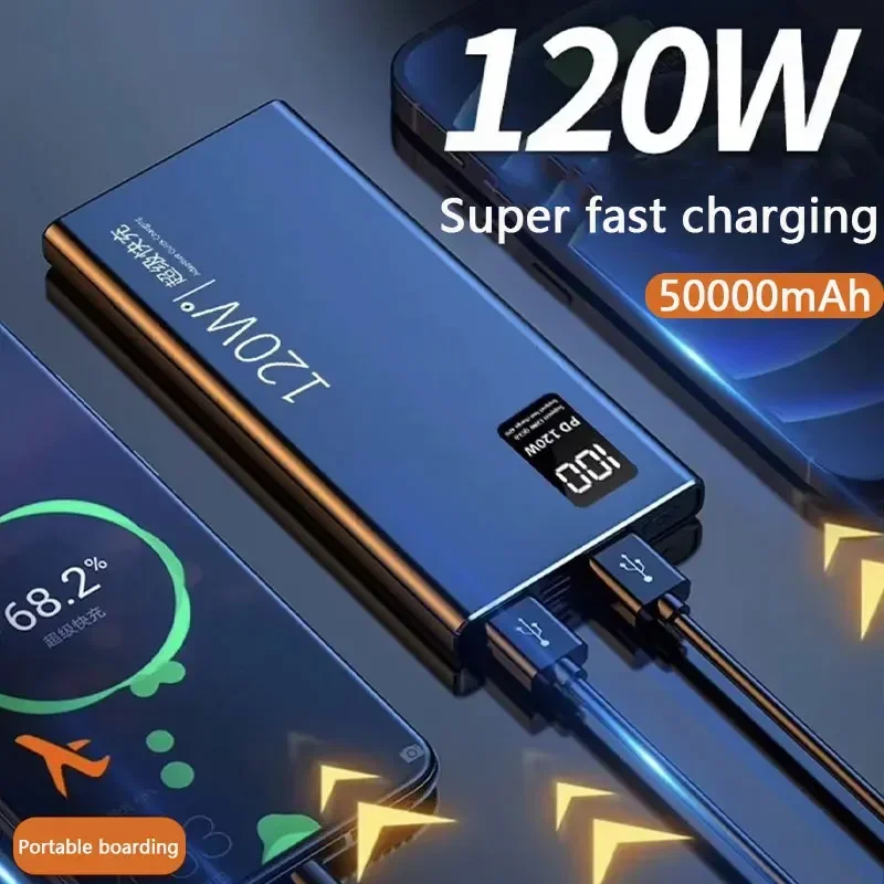 120 Вт Внешний аккумулятор высокой емкости 50000 мАч Быстрая зарядка Powerbank Портативное зарядное устройство для iPhone Samsung Huawei