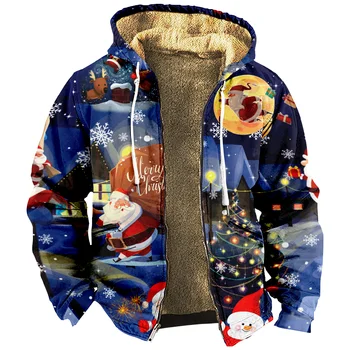 2023 Счастливого Рождества Веселая толстовка с капюшоном с длинным рукавом и молнией Пальто с воротником Женщины Мужчины Пуловер с капюшоном 3D Одежда