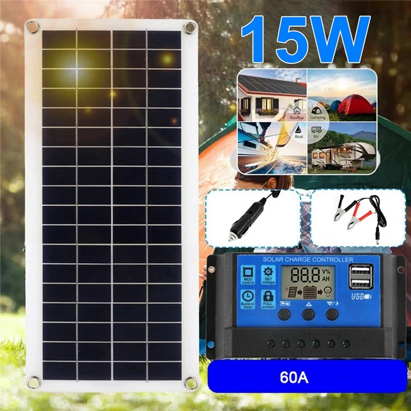 2X 15 Вт Солнечная панель 12-18 В Солнечная батарея Солнечная панель для телефона RV Авто MP3 PAD Зарядное устройство Наружный аккумулятор B