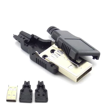 3 в 1 Тип A Штекерный разъем 2.0 USB Разъем 4-контактный штекер с черной пластиковой крышкой Разъем DIY припоя