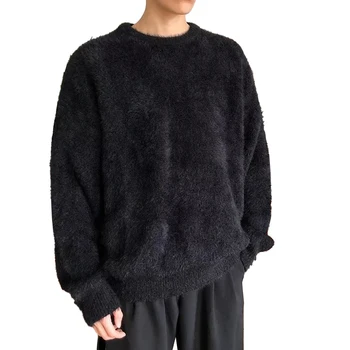 4 Мужские корейские утолщенные теплые свитера Свободные повседневные пуловеры Флис с длинным рукавом Мягкий и удобный Белый Черный