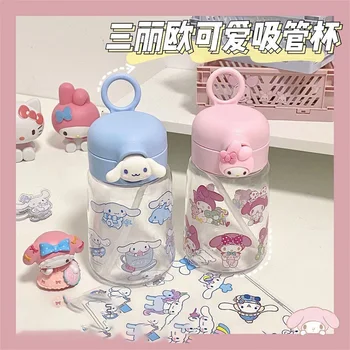 400 мл Kawaii Sanrio Kuromi My Melody Cinnamoroll Аниме Высокотемпературная стойкая чашка-непроливайка Пластиковая портативная чашка для воды с защитой от падения