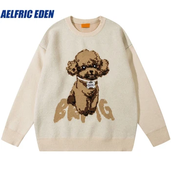 Aelfric Eden Вязаный померанский свитер-свитер 2023 Harajuku Плюшевый медведь Собака Свитер Хип-хоп Уличная одежда Свободные трикотажные свитера