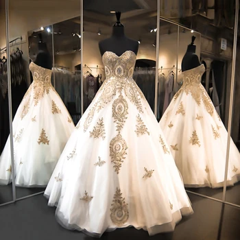 ANGELSBRIDEP Белое и золотое готическое свадебное платье Кружево Бисероплетение с пайетками Принцесса Свадебные платья Vestido de Noiva Casamento