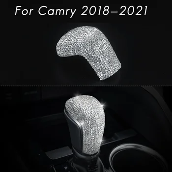 Bling Diamond Crystal Ручка рычага переключения передач Головка рычага Хрустальные блестящие наклейки на крышку для аксессуаров Toyota Camry 2018-2021