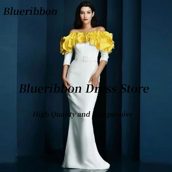 Blueribbon Элегантные дамы носят выпускные платья русалки с оборками Bateau Neck Платье для торжественного случая Три четверти вечерних вечерних вечерних платьев