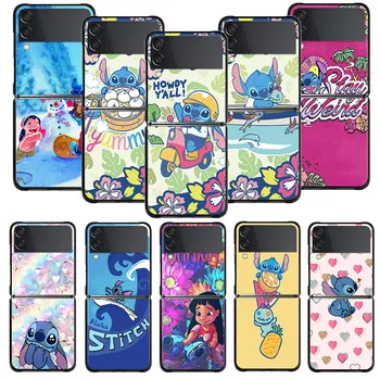 Happy Stitch Цветок Листья Радуга Чехол Для Телефона Samsung Galaxy Z Flip 4 Z Flip3 5G Оболочка для Galaxy Z Flip PC Твердая обложка Funda