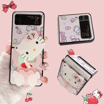 Kawaii Sanrio Hello Kitty Чехол для телефона для Samsung Galaxy Z Flip 3 4 Складной экран Девочка Мультфильм ПК Защитный чехол с зеркалом