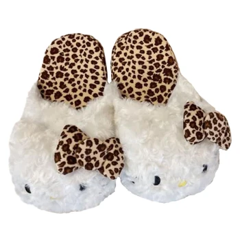 Kawaii Sanrioed Аниме Hello Kittys Зимние плюшевые хлопковые тапочки Удобная теплая противоскользящая домашняя обувь Рождественский подарок на Рождество