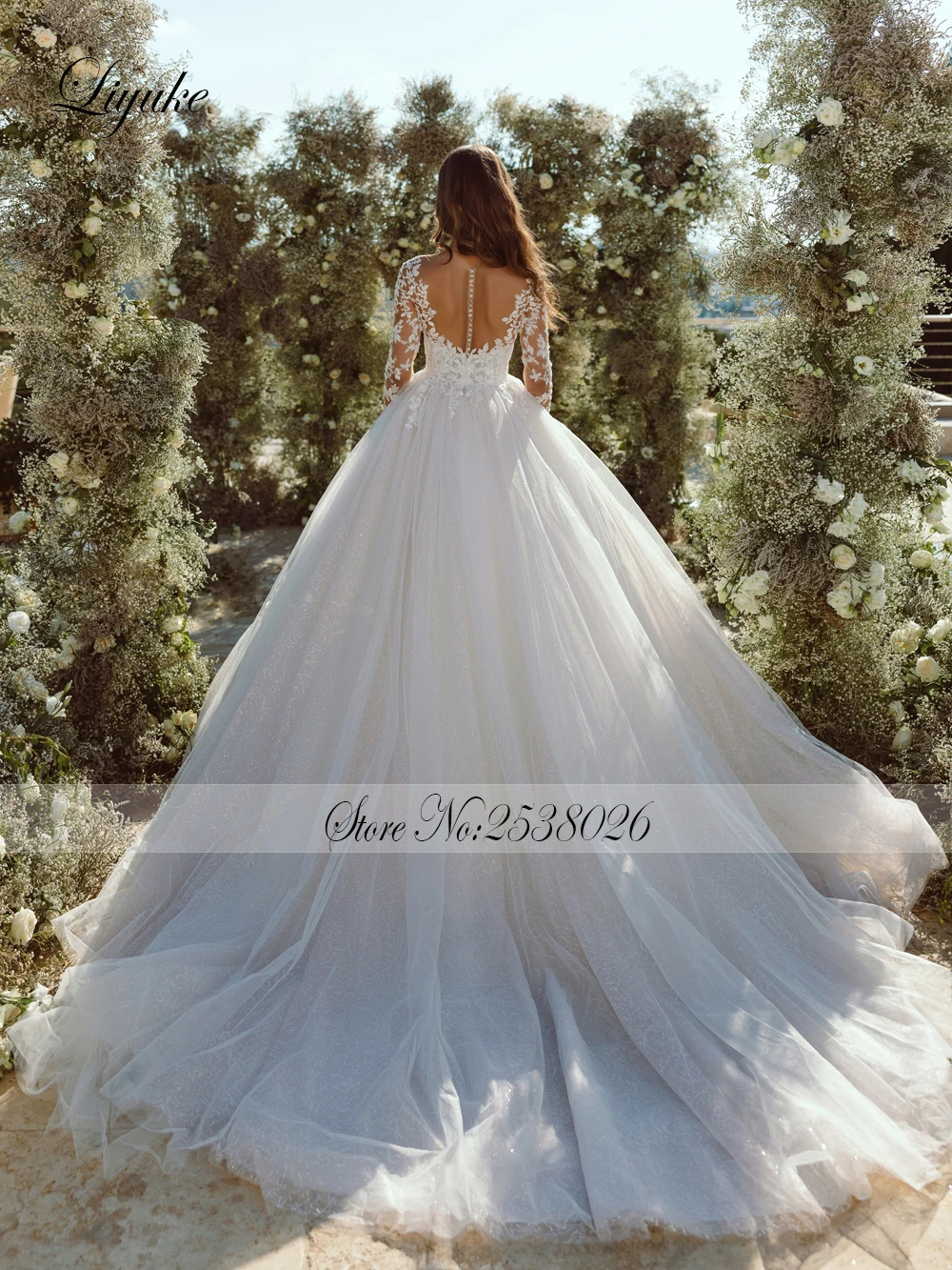 Liyuke Элегантное кружевное свадебное платье с длинными рукавами Бисероплетение Блестки Жемчуг Аппликации Свадебные платья Vestido De Noiva