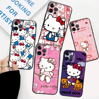 Sanrio Hello Kitty Cute для iPhone 15 14 13 12 11 XS XR X 8 7 SE Ultra Pro Max Plus Mini Черный чехол для телефона