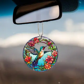 акриловый автомобильный кулон цветочные птицы узор авто кулон яркий цветок птицы автомобильный кулон круглый орнамент с подвешенным для заднего вида