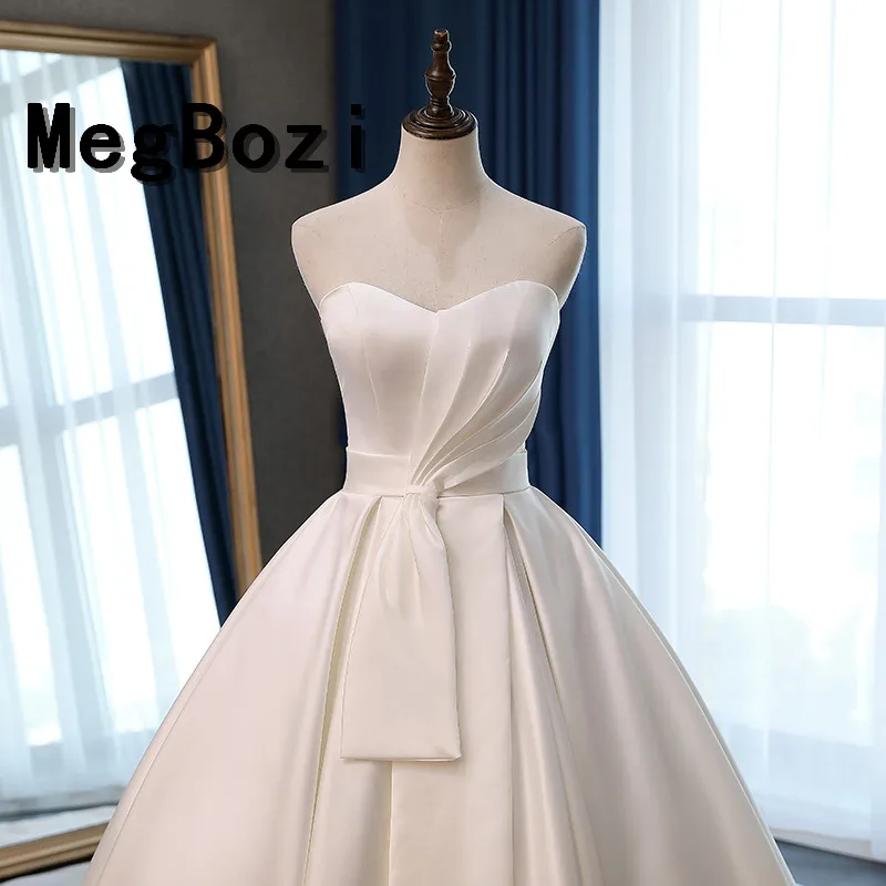Атласные свадебные платья 2023 Элегантное съемное пышное платье без рукавов с открытой спиной Бальное платье Vestidos De Novia