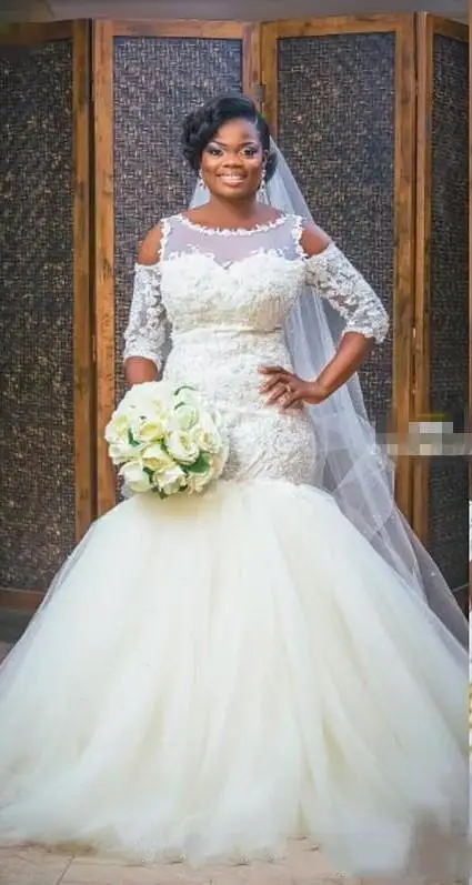 африканские свадебные платья русалка накидка рукав длина до пола пышная юбка из тюля свадебные платья винтаж кружевная аппликация плюс размер