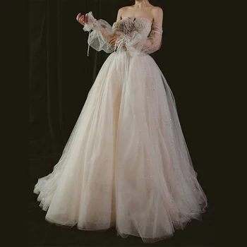 блестящее белое платье с открытыми плечами длинное платье свадебное платье с длинным рукавом бисером платья невесты роскошное вечернее платье с корсетом