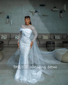  блестящий новый дизайн с длинным рукавом африканские свадебные платья с вуалью кристаллы бисер длинные рукава русалка свадебное платье помолвка