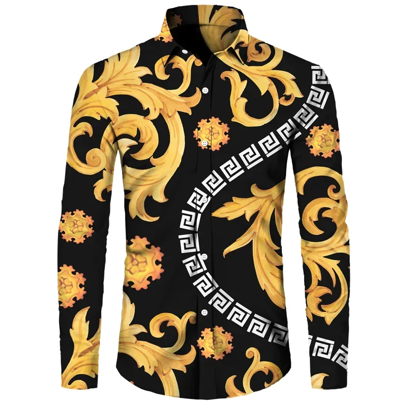 Весна и осень Мужская гавайская повседневная футболка с 3D-печатью Премиальная повседневная рубашка с длинным рукавом Брендовая уличная одежда Мужские кардиганные топы