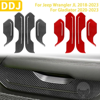 Для Jeep Wrangler JL 2018 2019 2020 2021 2022 2023 Аксессуары из углеродного волокна Отделка панели внутренней двери автомобиля Украшение наклейки