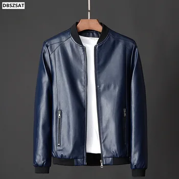 кожаная куртка бомбер мотоциклетная куртка мужская байкерская PU бейсбольная куртка плюс размер 7XL 2020 Мода Причинно-следственная Jaqueta Masculino J410