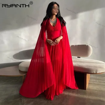 Красный шифон Вечерние платья для женщин Элегантное вечернее платье для вечеринки Suadi Arabic vestidos de noche Специальные мероприятия