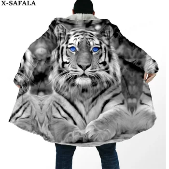 Миф о коже короля белого тигра 3D-печать толстый теплый плащ с капюшоном Мужское пальто Ветрозащитный флисовый халат Халат с капюшоном-5
