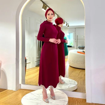 Модные бордовые исламские вечерние платья для женщин Выпускные платья длиной до щиколотки с полным рукавом и бисероплетением 2024 Летний халат De Soirée