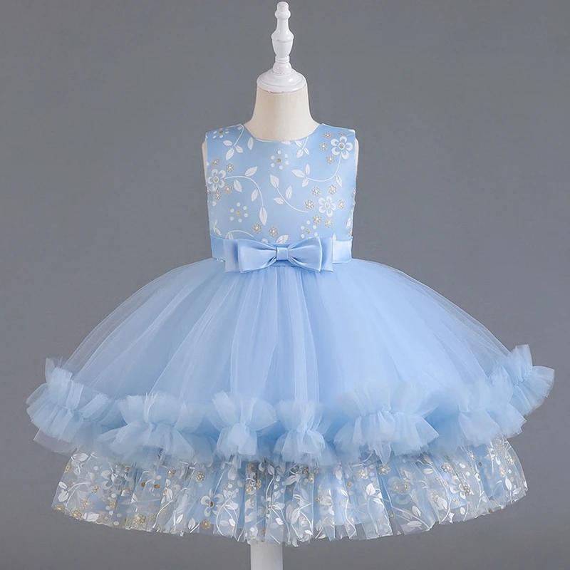 Новые платья для девочек с цветком шампанского для свадеб Гала-вечеринка Тюль с круглым вырезом и бантом Детское бальное платье принцессы на день рождения 2023