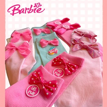 Носки Барби удобные дышащие кавайные аниме милые мультяшные сладкие галстуки-бабочки носки до середины икры впитывают пот спортивные носки новинка