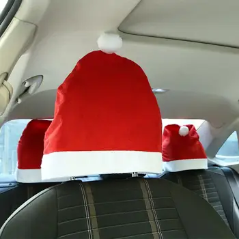 Рождественская шапка для чехла подголовника автокресла Креативная защита сиденья Санта-Клаус Аксессуары для подголовника автомобиля Рождественское украшение