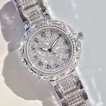 Роскошные женские часы Женские кварцевые часы с бриллиантами Женские наручные часы со стразами Хрустальные часы Часы из розового золота Relogio Reloj Mujer