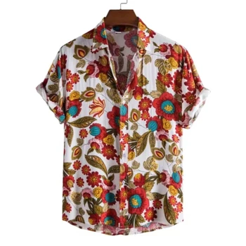 Рубашки для мужчин Лето Новые Цветочные Повседневные Дофаминовые Лацканы Модные Яппи Бич Рубашки с короткими рукавами