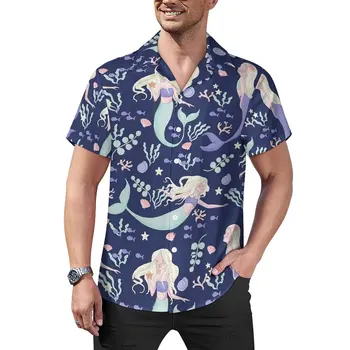 русалки плавают повседневные рубашки с цветочным принтом отпуск рубашка гавайская уличная блузки мужская графика плюс размер 4XL