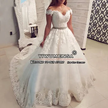 Свадебные платья с открытыми плечами V-образным вырезом Аппликации Baded Талия Дизайн Женский брак Vestidos De Fiesta Eelegantes Para Mujer 2023