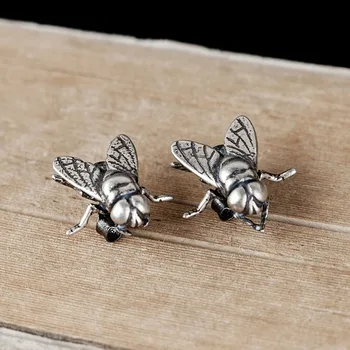 Серьги-гвоздики пчелы для мужчин 925 пробы стерлинговое серебро насекомые мужские серьги панк уникальные ювелирные изделия необычные вещи новые в мужских украшениях