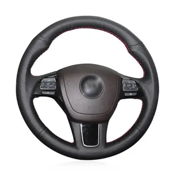 Сшитый вручную черный кожаный чехол на рулевое колесо автомобиля для Volkswagen VW Touareg 2010 2011 2012 2013 2014 2015-2018