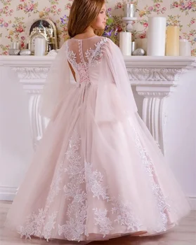 тюль аппликация кружева длина пола для свадьбы день рождения цветочница девушка платье принцесса первое причастие бальные платья