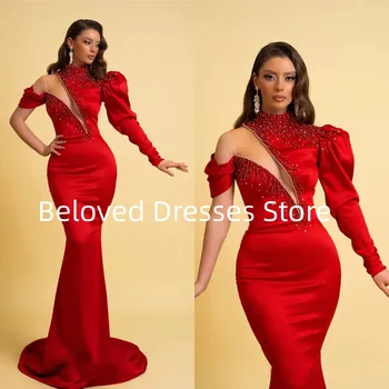 Элегантное и элегантное красное вечернее платье с рукавом на одно плечо High End Платье на молнии с мячом сзади Официальное женское вечернее платье