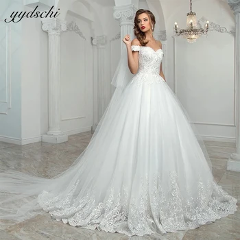 Элегантные белые свадебные платья A-Line с открытыми плечами 2024 Кружевные аппликации Корсет Спина Принцесса Платье невесты для женщин Vestido De Novia