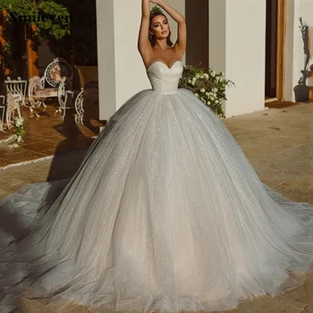 Элегантные свадебные платья Роскошные съемные пушистые рукава с открытыми плечами Красивый придворный шлейф Принцесса Моющая свадебное платье 2023